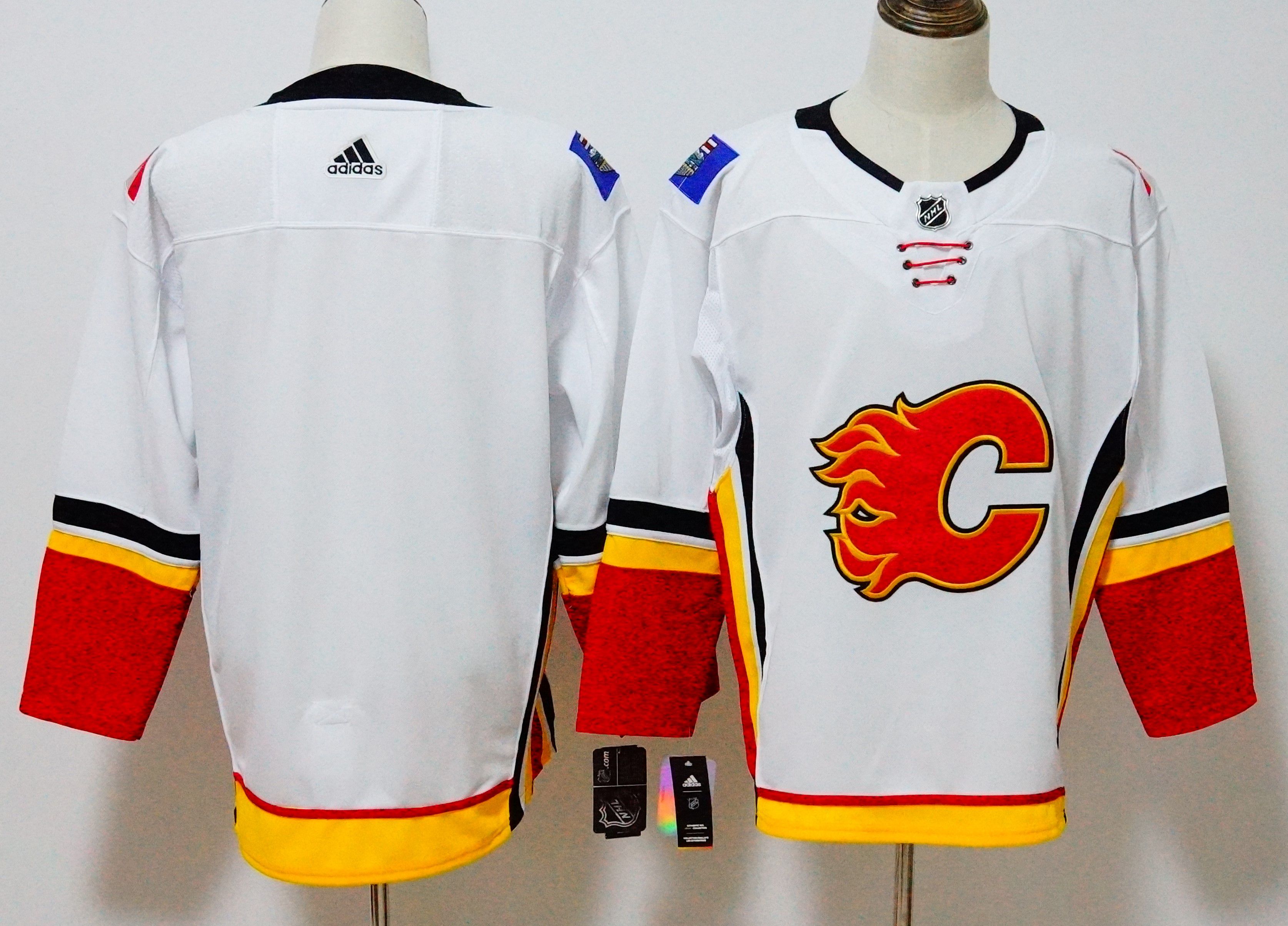Men Calgary Flames Blank White Hockey Stitched Adidas NHL Jerseys